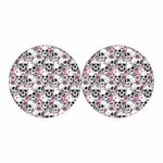 Pink Flowers Skull Pattern Print Car Coasters