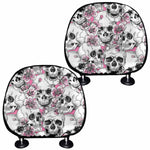 Pink Flowers Skull Pattern Print Car Headrest Covers