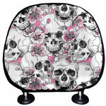 Pink Flowers Skull Pattern Print Car Headrest Covers