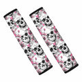 Pink Flowers Skull Pattern Print Car Seat Belt Covers