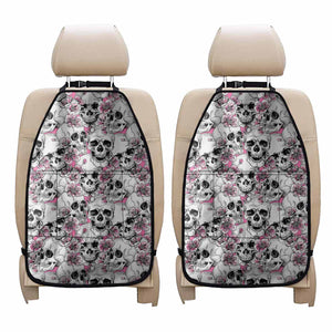 Pink Flowers Skull Pattern Print Car Seat Organizers