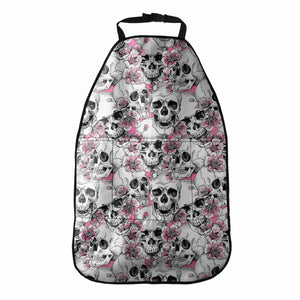 Pink Flowers Skull Pattern Print Car Seat Organizers