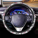 Pink Flowers Skull Pattern Print Car Steering Wheel Cover