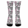 Pink Flowers Skull Pattern Print Crew Socks