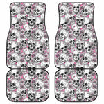 Pink Flowers Skull Pattern Print Front and Back Car Floor Mats