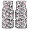 Pink Flowers Skull Pattern Print Front and Back Car Floor Mats