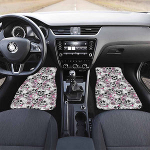 Pink Flowers Skull Pattern Print Front and Back Car Floor Mats