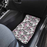 Pink Flowers Skull Pattern Print Front and Back Car Floor Mats