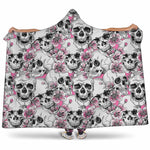 Pink Flowers Skull Pattern Print Hooded Blanket