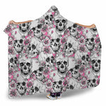 Pink Flowers Skull Pattern Print Hooded Blanket