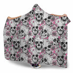 Pink Flowers Skull Pattern Print Hooded Blanket