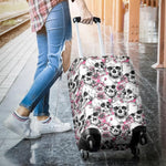 Pink Flowers Skull Pattern Print Luggage Cover GearFrost
