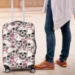 Pink Flowers Skull Pattern Print Luggage Cover GearFrost