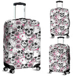 Pink Flowers Skull Pattern Print Luggage Cover GearFrost