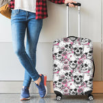 Pink Flowers Skull Pattern Print Luggage Cover GearFrost