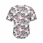 Pink Flowers Skull Pattern Print Men's Baseball Jersey