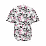 Pink Flowers Skull Pattern Print Men's Baseball Jersey