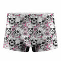 Pink Flowers Skull Pattern Print Men's Boxer Briefs