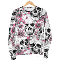 Pink Flowers Skull Pattern Print Men's Crewneck Sweatshirt