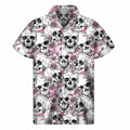 Pink Flowers Skull Pattern Print Men's Short Sleeve Shirt