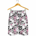 Pink Flowers Skull Pattern Print Men's Shorts