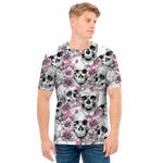 Pink Flowers Skull Pattern Print Men's T-Shirt