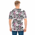 Pink Flowers Skull Pattern Print Men's T-Shirt