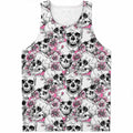 Pink Flowers Skull Pattern Print Men's Tank Top