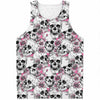 Pink Flowers Skull Pattern Print Men's Tank Top