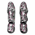 Pink Flowers Skull Pattern Print Muay Thai Shin Guards