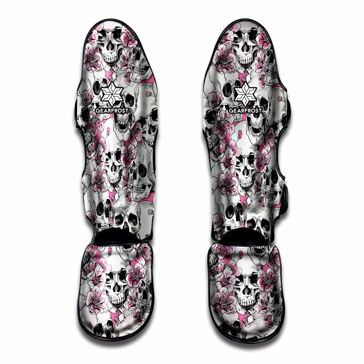 Pink Flowers Skull Pattern Print Muay Thai Shin Guard
