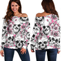 Pink Flowers Skull Pattern Print Off The Shoulder Sweatshirt