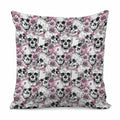 Pink Flowers Skull Pattern Print Pillow Cover