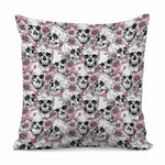 Pink Flowers Skull Pattern Print Pillow Cover