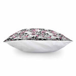 Pink Flowers Skull Pattern Print Pillow Cover