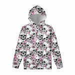 Pink Flowers Skull Pattern Print Pullover Hoodie