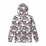 Pink Flowers Skull Pattern Print Pullover Hoodie