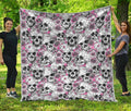 Pink Flowers Skull Pattern Print Quilt