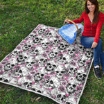 Pink Flowers Skull Pattern Print Quilt