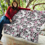 Pink Flowers Skull Pattern Print Quilt