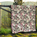 Pink Flowers Skull Pattern Print Quilt