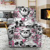 Pink Flowers Skull Pattern Print Recliner Slipcover