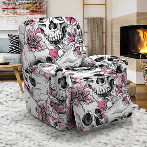 Pink Flowers Skull Pattern Print Recliner Slipcover