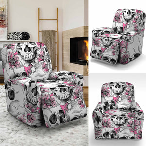 Pink Flowers Skull Pattern Print Recliner Slipcover