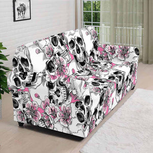 Pink Flowers Skull Pattern Print Sofa Cover