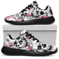 Pink Flowers Skull Pattern Print Walking Shoes