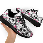 Pink Flowers Skull Pattern Print Sport Shoes GearFrost