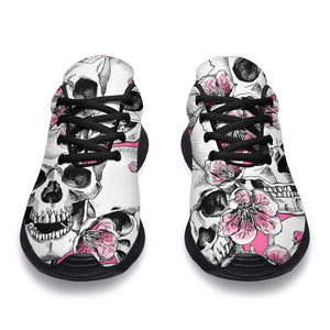 Pink Flowers Skull Pattern Print Sport Shoes GearFrost