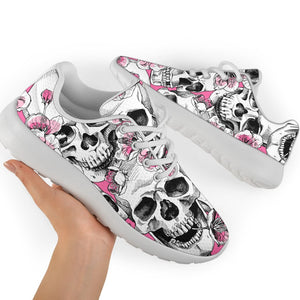 Pink Flowers Skull Pattern Print Sport Shoes GearFrost