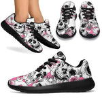 Pink Flowers Skull Pattern Print Sport Shoes GearFrost